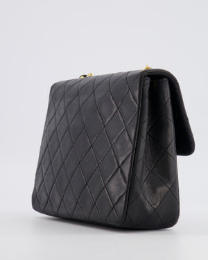 Chanel Vintage Small Square Single Flap Bag in Black Lambskin Leather with 24K Gold Hardware