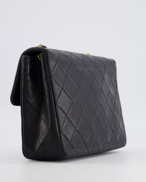 Chanel Vintage Small Square Single Flap Bag in Black Lambskin Leather with 24K Gold Hardware
