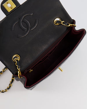 Chanel Vintage Small Square Single Flap Bag in Black Lambskin Leather with 24K Gold Hardware