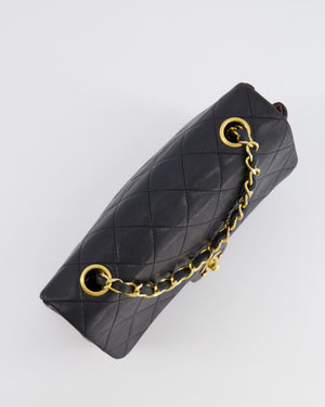 Chanel Vintage Small Square Single Flap Bag in Black Lambskin Leather with 24K Gold Hardware