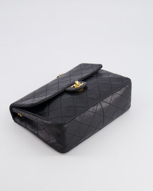 Chanel Vintage Small Square Single Flap Bag in Black Lambskin Leather with 24K Gold Hardware