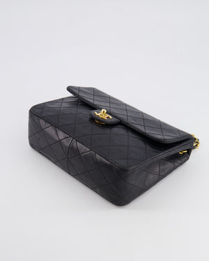 Chanel Vintage Small Square Single Flap Bag in Black Lambskin Leather with 24K Gold Hardware