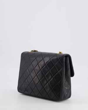 Chanel Vintage Small Square Single Flap Bag in Black Lambskin Leather with 24K Gold Hardware