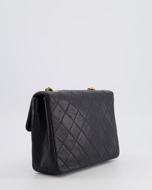 Chanel Vintage Small Square Single Flap Bag in Black Lambskin Leather with 24K Gold Hardware