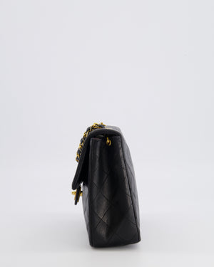 Chanel Vintage Small Square Single Flap Bag in Black Lambskin Leather with 24K Gold Hardware