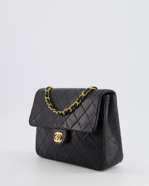 Chanel Vintage Small Square Single Flap Bag in Black Lambskin Leather with 24K Gold Hardware