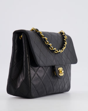 Chanel Vintage Small Square Single Flap Bag in Black Lambskin Leather with 24K Gold Hardware