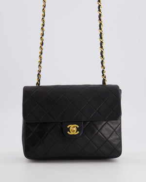 Chanel Vintage Small Square Single Flap Bag in Black Lambskin Leather with 24K Gold Hardware
