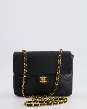 Chanel Vintage Small Square Single Flap Bag in Black Lambskin Leather with 24K Gold Hardware