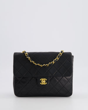 Chanel Vintage Small Square Single Flap Bag in Black Lambskin Leather with 24K Gold Hardware