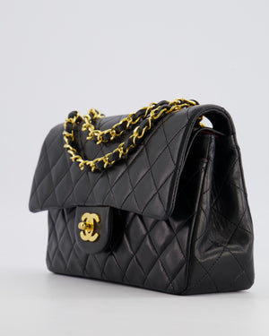 Chanel Vintage Black Small Classic Double Flap Bag in Lambskin Leather with 24K Gold Hardware
