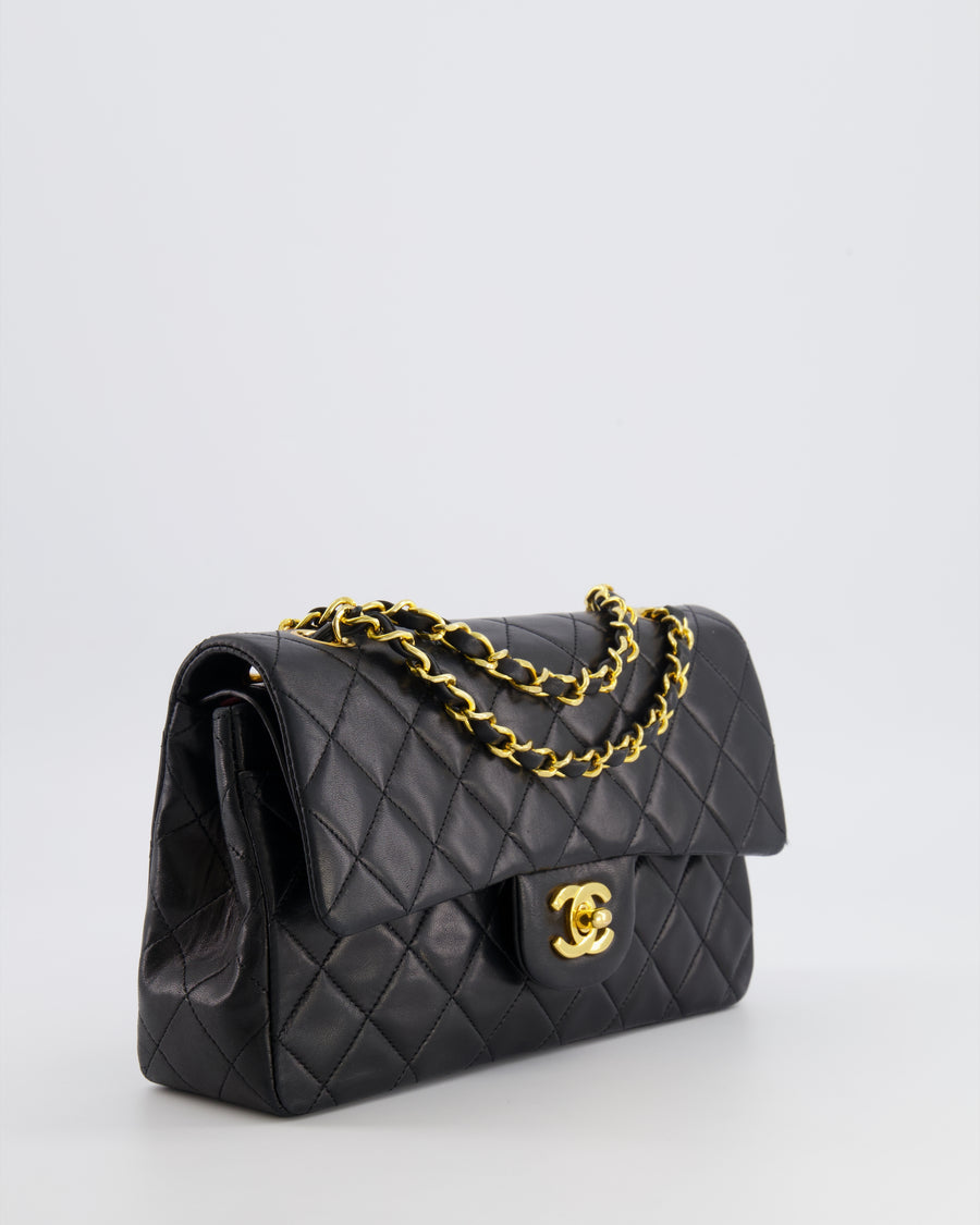 Chanel Vintage Black Small Classic Double Flap Bag in Lambskin Leather with 24K Gold Hardware
