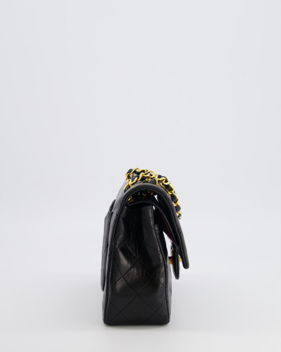 Chanel Vintage Black Small Classic Double Flap Bag in Lambskin Leather with 24K Gold Hardware