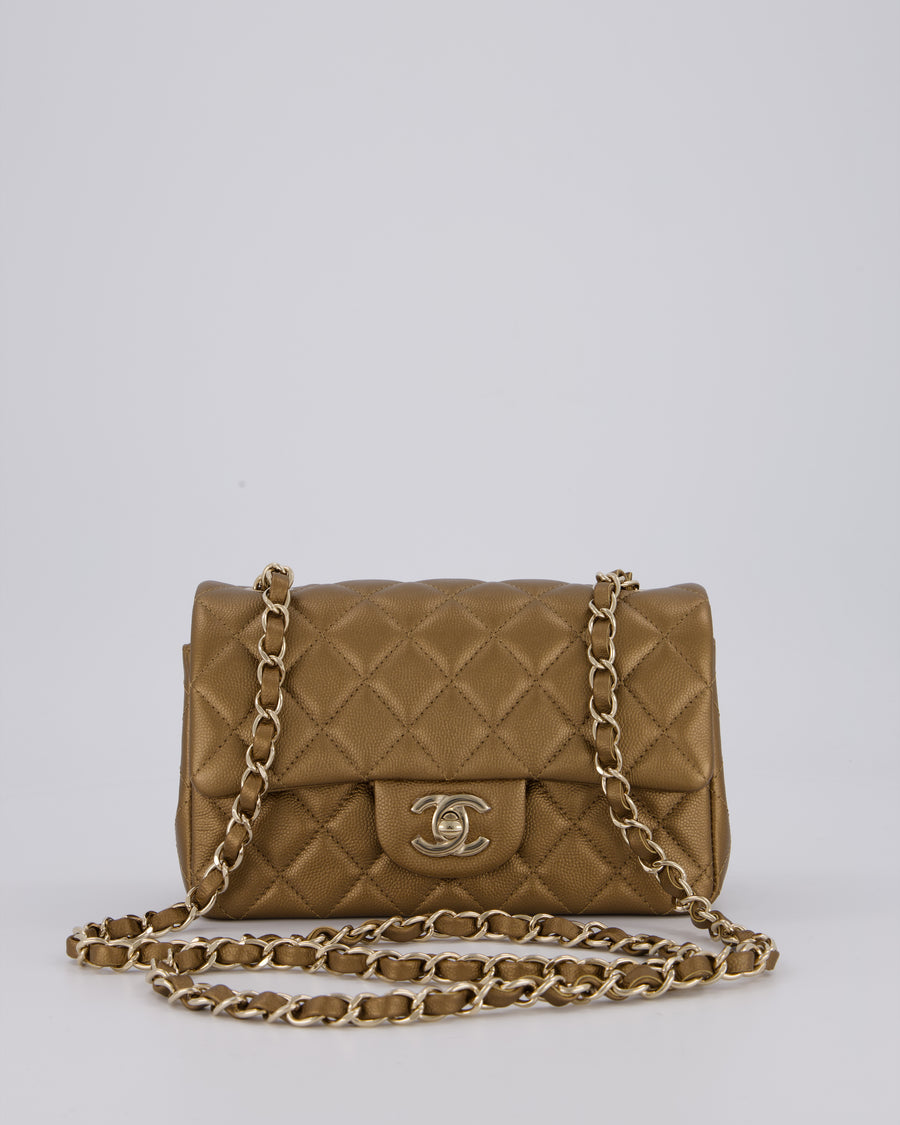 Chanel Gold Caviar Mini Rectangular Bag with Champagne Gold Hardware