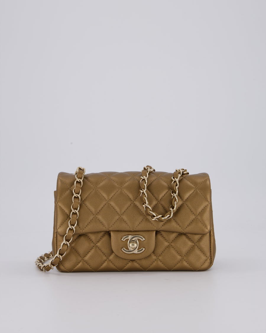 Chanel Gold Caviar Mini Rectangular Bag with Champagne Gold Hardware