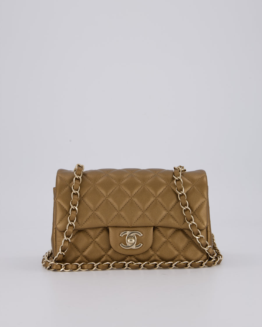 Chanel Gold Caviar Mini Rectangular Bag with Champagne Gold Hardware