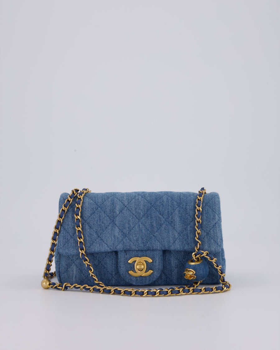 Chanel Quilted Denim Pearl Crush Bag with Gold Hardware