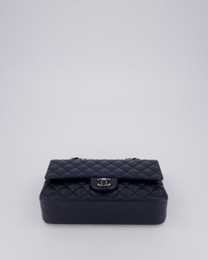 Chanel Medium Navy Classic Double Flap Bag in Lambskin Leather with Silver Hardware