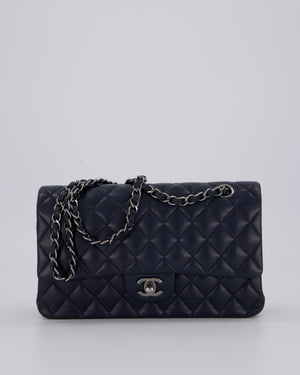 Chanel Medium Navy Classic Double Flap Bag in Lambskin Leather with Silver Hardware