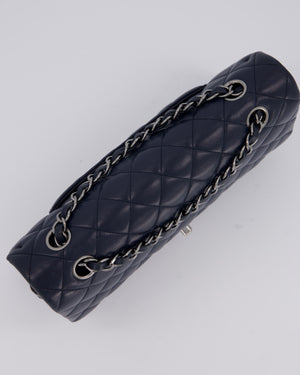 Chanel Medium Navy Classic Double Flap Bag in Lambskin Leather with Silver Hardware