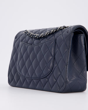 Chanel Medium Navy Classic Double Flap Bag in Lambskin Leather with Silver Hardware