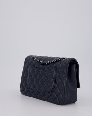 Chanel Medium Navy Classic Double Flap Bag in Lambskin Leather with Silver Hardware