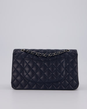 Chanel Medium Navy Classic Double Flap Bag in Lambskin Leather with Silver Hardware