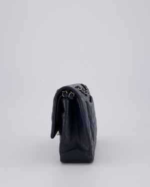 Chanel Medium Navy Classic Double Flap Bag in Lambskin Leather with Silver Hardware