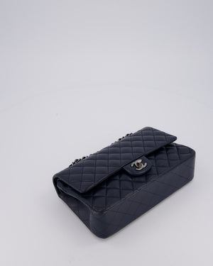 Chanel Medium Navy Classic Double Flap Bag in Lambskin Leather with Silver Hardware