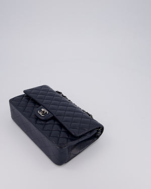 Chanel Medium Navy Classic Double Flap Bag in Lambskin Leather with Silver Hardware