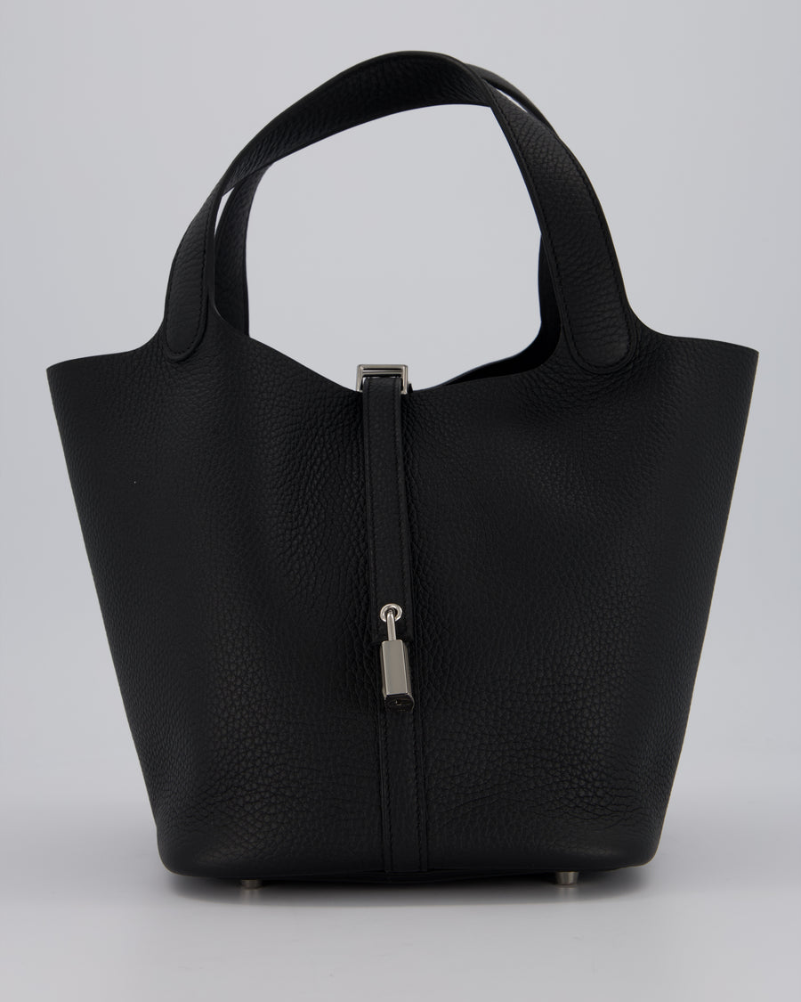 Hermès Picotin Lock 22 Bag in Noir Clemence Leather with Palladium Hardware