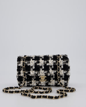 Chanel 20/S Black Tweed Mini Rectangular Flap Bag with Champagne Gold Hardware