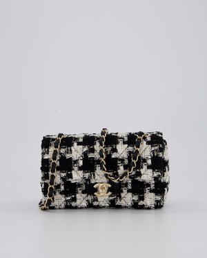 Chanel 20/S Black Tweed Mini Rectangular Flap Bag with Champagne Gold Hardware