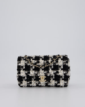 Chanel 20/S Black Tweed Mini Rectangular Flap Bag with Champagne Gold Hardware