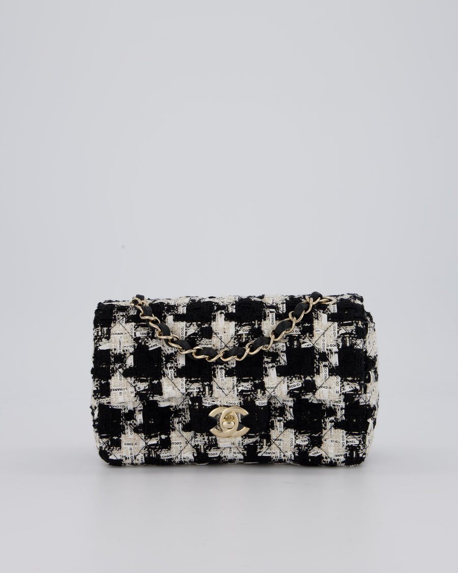 Chanel 20/S Black Tweed Mini Rectangular Flap Bag with Champagne Gold Hardware