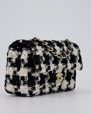 Chanel 20/S Black Tweed Mini Rectangular Flap Bag with Champagne Gold Hardware