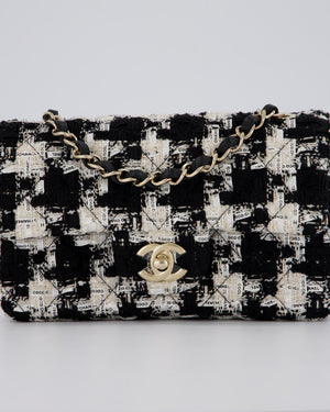Chanel 20/S Black Tweed Mini Rectangular Flap Bag with Champagne Gold Hardware
