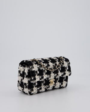 Chanel 20/S Black Tweed Mini Rectangular Flap Bag with Champagne Gold Hardware