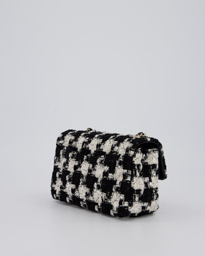 Chanel 20/S Black Tweed Mini Rectangular Flap Bag with Champagne Gold Hardware