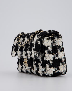Chanel 20/S Black Tweed Mini Rectangular Flap Bag with Champagne Gold Hardware