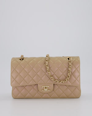 Chanel Iridescent Beige Classic Medium Double Flap Bag in Caviar Leather with Gold Hardware