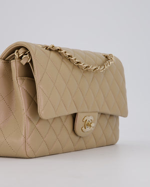 Chanel Iridescent Beige Classic Medium Double Flap Bag in Caviar Leather with Gold Hardware