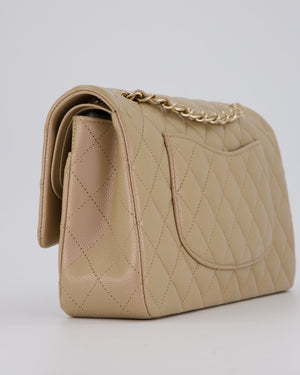 Chanel Iridescent Beige Classic Medium Double Flap Bag in Caviar Leather with Gold Hardware