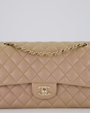 Chanel Iridescent Beige Classic Medium Double Flap Bag in Caviar Leather with Gold Hardware