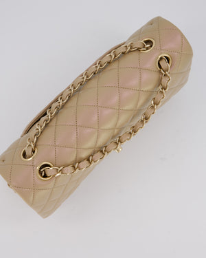Chanel Iridescent Beige Classic Medium Double Flap Bag in Caviar Leather with Gold Hardware
