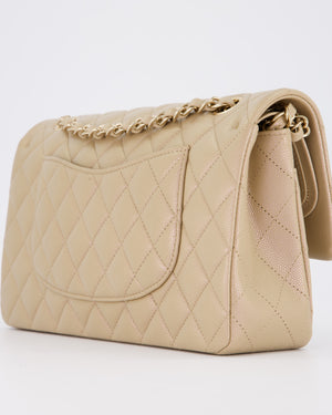 Chanel Iridescent Beige Classic Medium Double Flap Bag in Caviar Leather with Gold Hardware