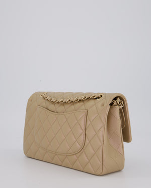 Chanel Iridescent Beige Classic Medium Double Flap Bag in Caviar Leather with Gold Hardware
