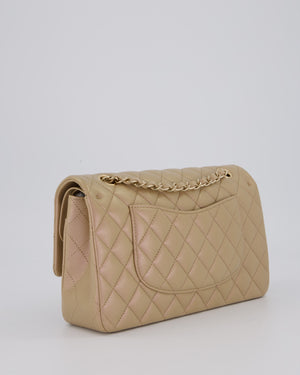 Chanel Iridescent Beige Classic Medium Double Flap Bag in Caviar Leather with Gold Hardware