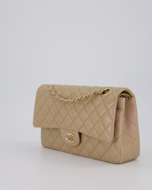 Chanel Iridescent Beige Classic Medium Double Flap Bag in Caviar Leather with Gold Hardware