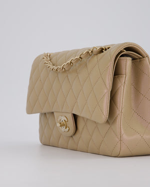 Chanel Iridescent Beige Classic Medium Double Flap Bag in Caviar Leather with Gold Hardware